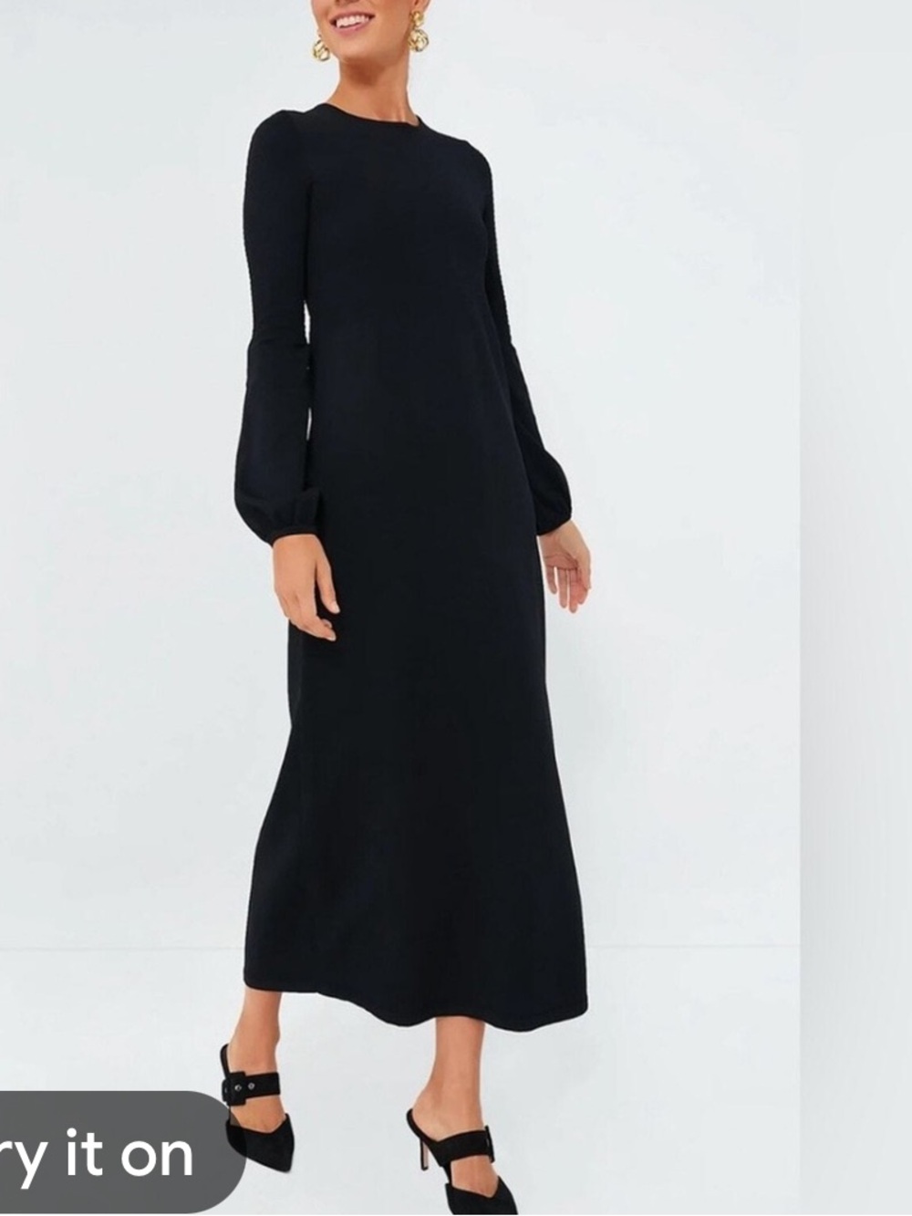 Madewell texture & thread Black Long Puff-Sleeve Maxi Dress small